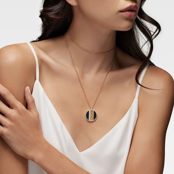 Onyx and Diamond Medallion Pendant Necklace, Large (25 mm)